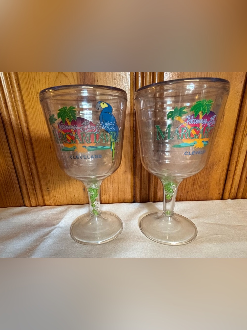 Vintage MINT Jimmy Buffet Margaritaville Acrylic Set Of 2 Glasses Beada In Stems